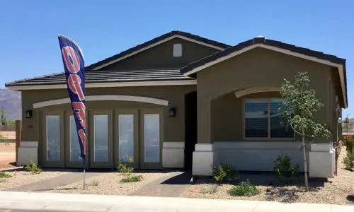 A house with a flag in front of it.