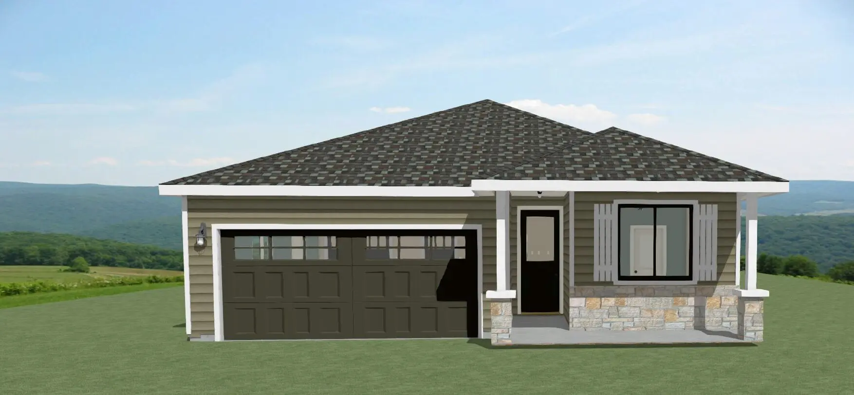 A rendering of the front of a house.